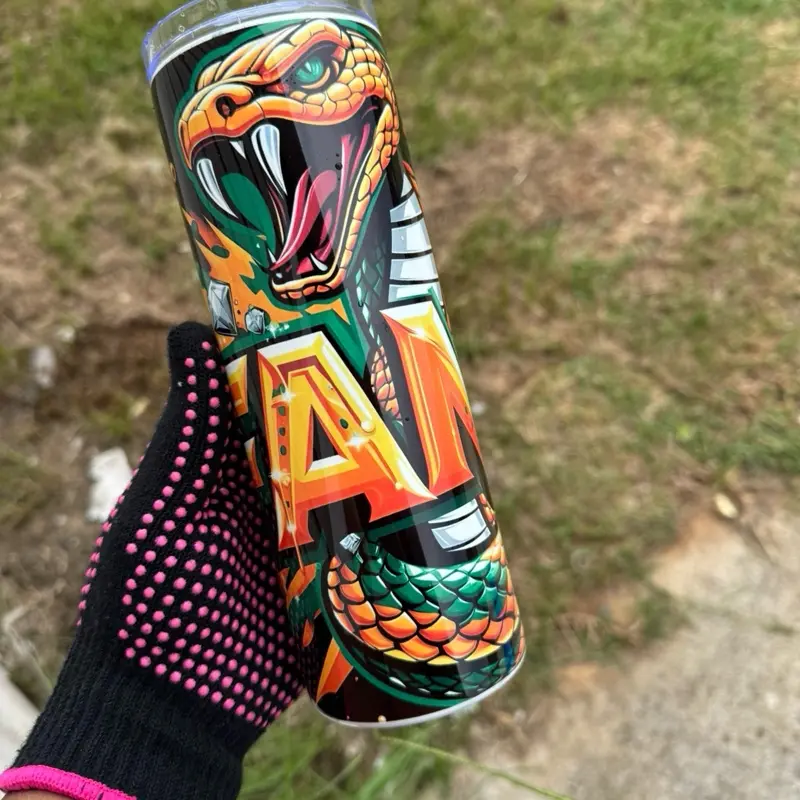 Famu Tumbler - Unique Bottle with Snake Design and Bold Lettering, Ideal for Drinkware Use