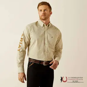 ARIAT MENS TEAM PORTLAND FITTED LS SHIRT CREAM/LIGHT BROWN 10062251