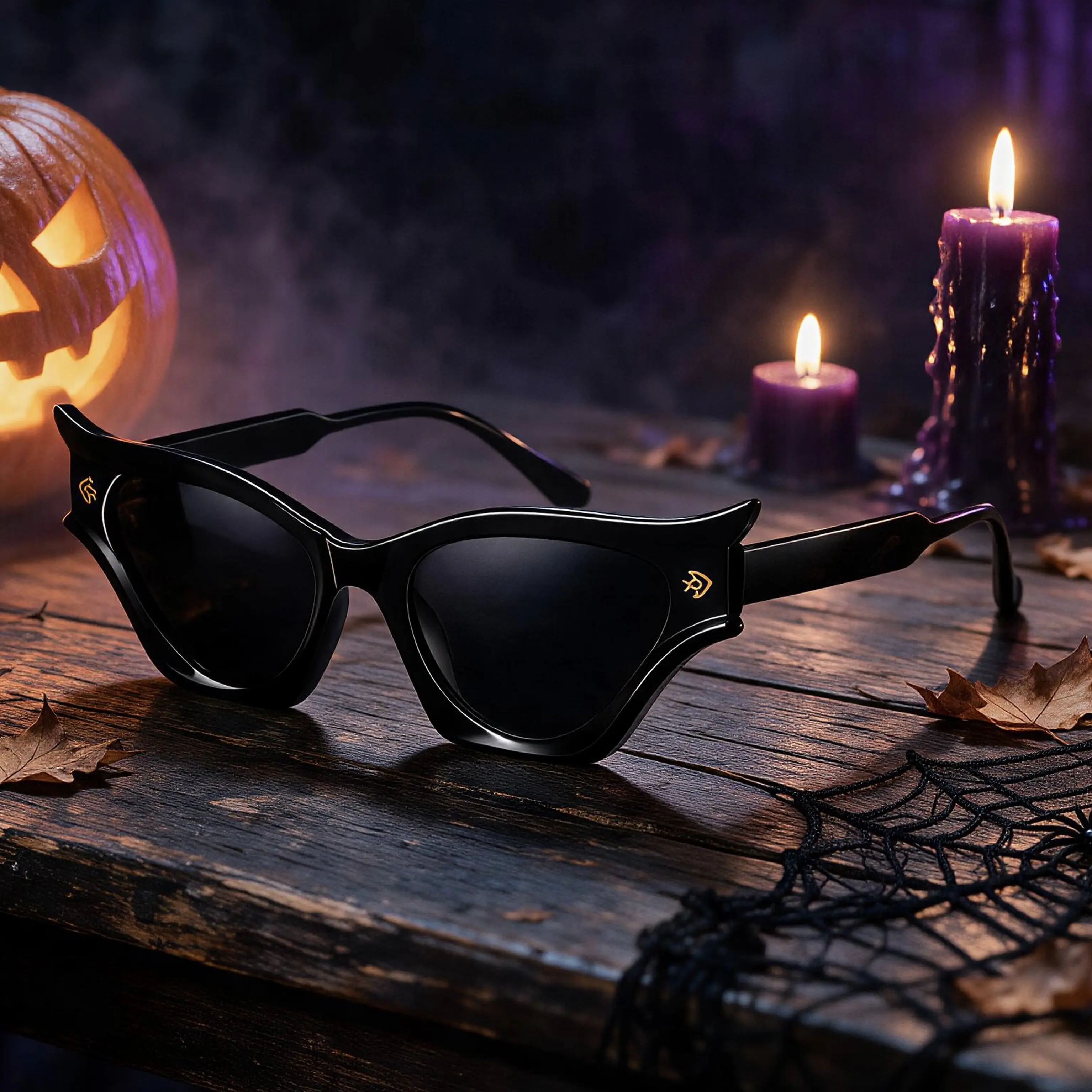EUNOIALENS Women's Chunky Black Cat Eye Sunglasses - Gold Logo, Opaque Dark UV400 Lenses, Retro Y2K Fashion Eyewear for Halloween Party Costumes