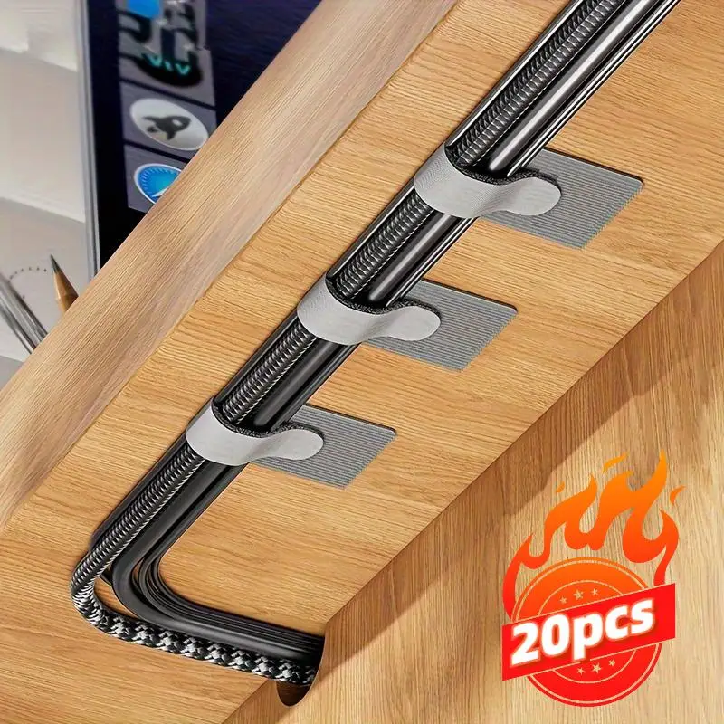 Self-adhesive Reusable Cable Ties, 20pcs Easy Desk Organizer & Management Tool, Strong Polyester Fiber Cable Ties for Home and Office Use, Modern Desk