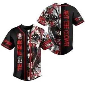 Full Print Terrifier Baseball Jersey Jersey, Vintage Art The Clown Movie Jersey Shirt for Men & Women, Baseball Jersey for Men and Women, Baseball Jersey Style