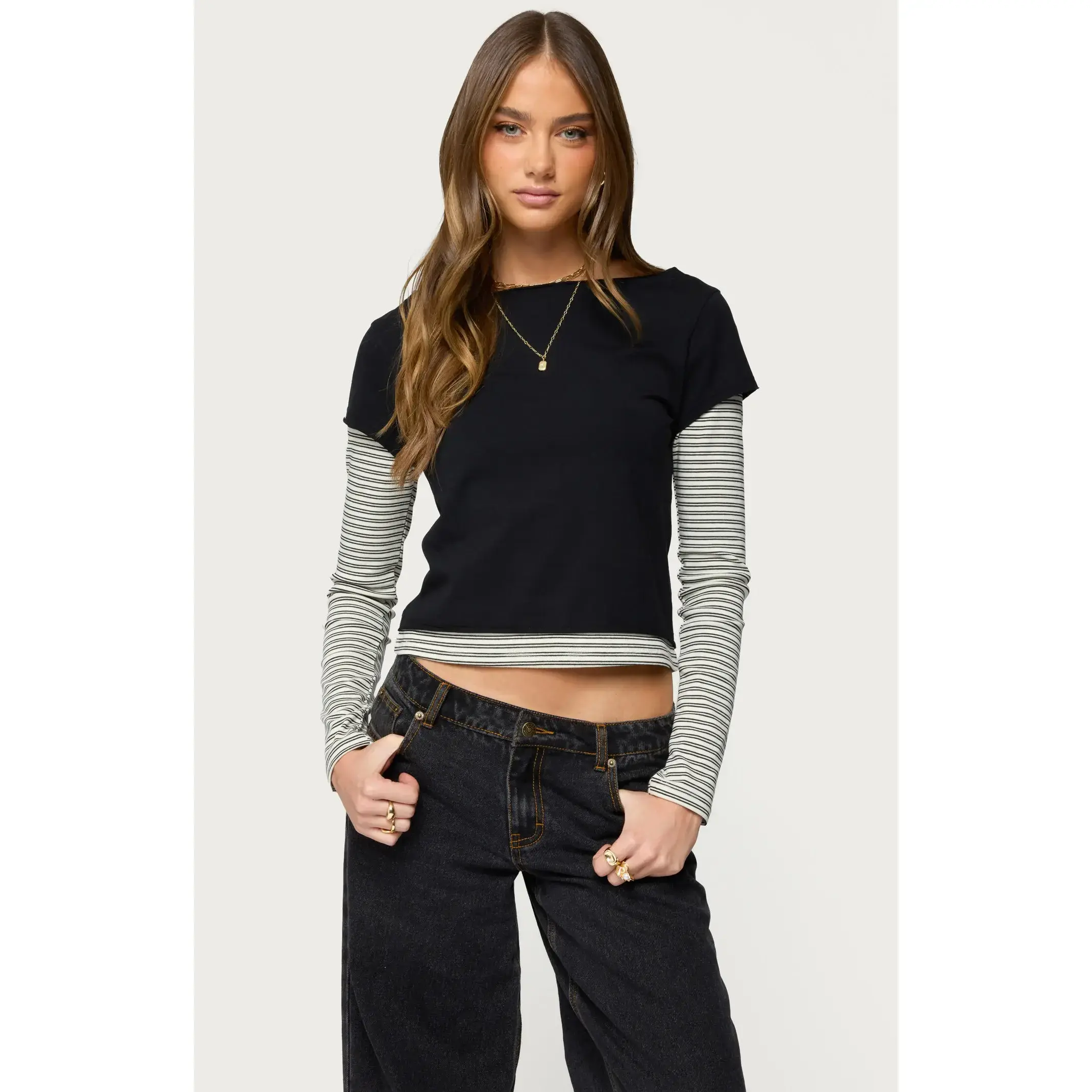 Edikted Women's Layered Stripey Long Sleeve T-Shirt