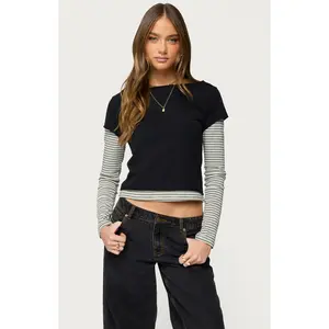Edikted Women's Layered Stripey Long Sleeve T-Shirt
