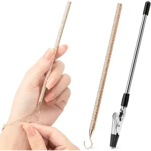2 Pcs Portable Bracelet Helper Tool with Rubber Tip Clip and 1mm Round Hook for Necklaces, Watches and Independent Jewelry Wear