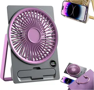 Ultra Slim Card USB Rechargeable Mini Fan, Portable Desk Fan with LCD Display, Personal Travel Fans, Whisper-Quiet, 6 Speeds Setting for Office Home Desktop & Hanging