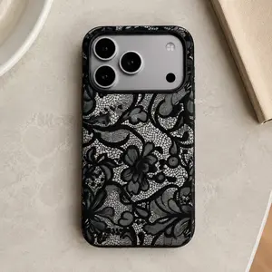 Black Lace Vintage Pattern Phone Case, Compatible with iPhone 17 16 15 14 13 12 11 Pro Max Plus X XS XR SE and Samsung Galaxy S26 S25 S24 S23 S22 , Cute Fashion Dual Layer Creative Case, Perfect Gift for Her/Him