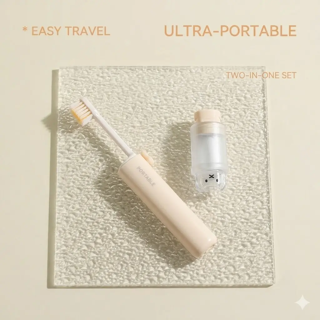 Portable Folding Travel Toothbrush with Protective Case Handle, Compact Collapsible Manual Toothbrush for Camping and Business Trips