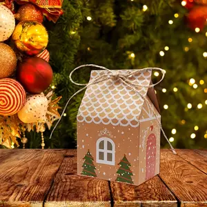 50 Mini House-Shaped Gift Boxes, Christmas Paper Bags, Party Decorations, Wedding Gifts, Winter Holiday Presents, Perfect for Xmas