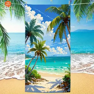 1 piece of large beach resort beach blanket & pool towel - vibrant tropical palm tree and sea view design, ultra-soft microfiber, machine washable, suitable for beach, swimming pool and summer outings