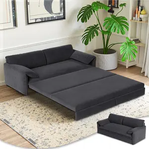 66" Queen Size Sleeper Sofa Bed, Pull Out Couch with Adjustable Back, Side Pocket, 3 in 1 Convertible Sofa, Velvet Loveseat Sleeper Couch for Living Room, Bedroom, Gray