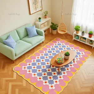 Colorful Floral Carpet Mat, Modern Style Non-Slip Floral Area Rug for Living Room Bedroom, Soft Washable Foldable Pet-Friendly Decorative Floor Covering