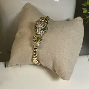 Panther Leopard Bracelet with Diamond Accents and Emerald Eyes for Women's Fashion