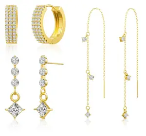 3 Layered Chain Earrings For Women Hypoallergenic Aretes Dangle Earrings Stud Waterproof Jewelry Gift for Fashion