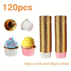 Cupcake Cups, 120PCS Disposable Foil Muffin Liners, Cupcake Baking Cups, Ramekin Aluminum Cupcake Tip Pan Ramekin Holders, Little Baking Cups