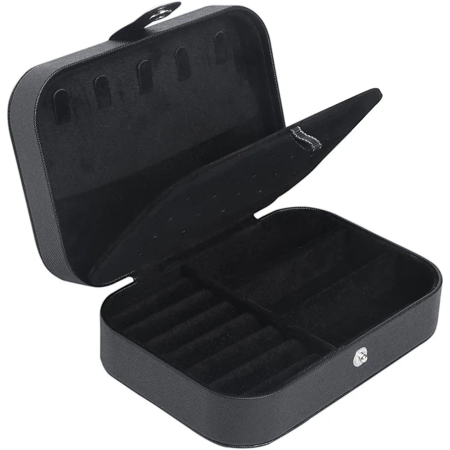 Travel  Box, Small  Organizer Boxes for Women Girls, 2 Layer Travel Jewlery Case, PU Leather Mini Portable Jewerly Storage Display Holder for Earrings, Ring, Necklaces, Bracelets - Black