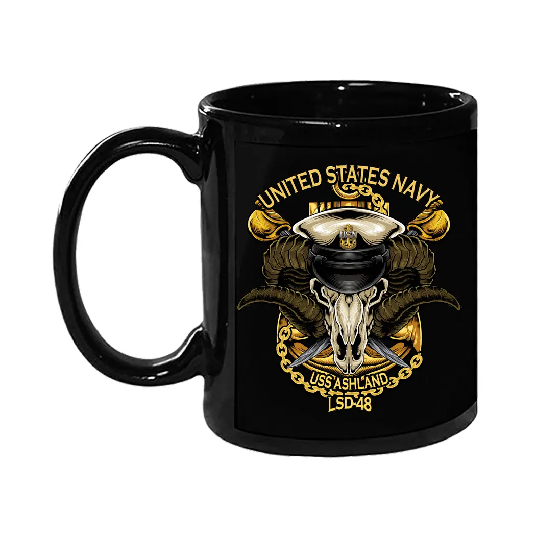 USS Ashland LSD-48 US Navy Chief Goat Locker CPO Mess Enlisted Military Retired Drinkware 15 Ounce Black Ceramic USN Veteran Prior Service Gift Coffee Mug