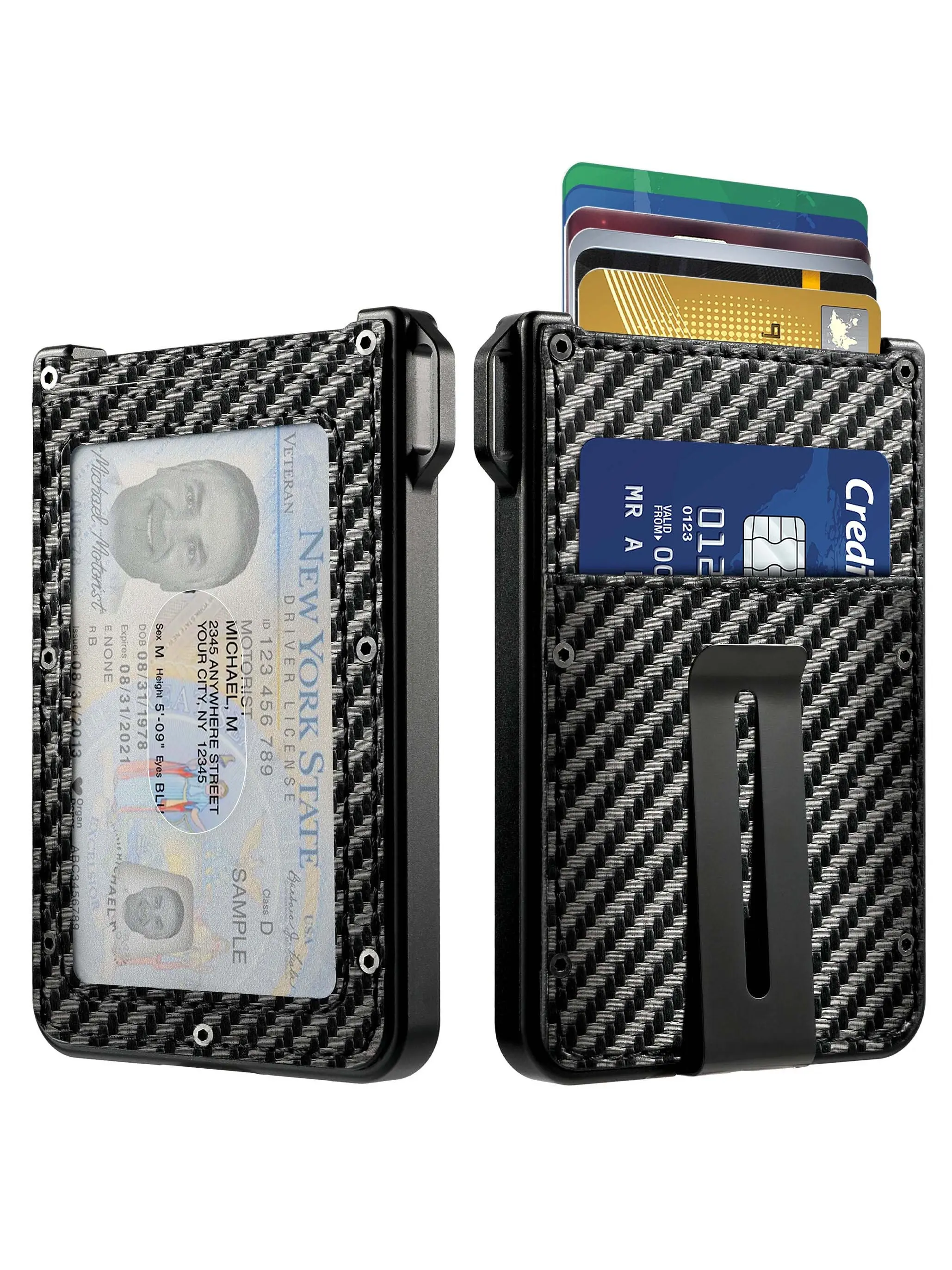 Men Wallet Aluminum Slim Carbon Fiber Leather Wallet for Men Card Holder Clear ID Card Slot and Cash Clip Holds 10 Cards Wallets for Men Transparent ID Slot Credit Card Holder