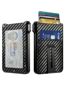 Men Wallet Aluminum Slim Carbon Fiber Leather Wallet for Men Card Holder Clear ID Card Slot and Cash Clip Holds 10 Cards Wallets for Men Transparent ID Slot Credit Card Holder