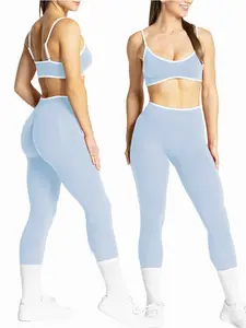 Color Block Workout Sets for Women 2 Pieces, Sports Bra + Sculpting Gym Leggings for Women Womens 2 Piece Workout Sets Seamless Color Block Sports Bra Scrunch Butt Lifting High Waist Leggings Gym Set High Stretch Activewear