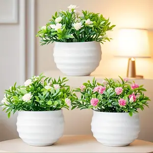 3-Piece Cute Artificial Flower Potted Plant Set, Home Office Desktop Decoration, Small Fake Flowers with Pot, Artificial Flower Arrangements, Indoor Outdoor Decor