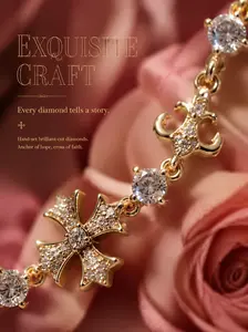 Women's Gold Cross & Anchor Adjustable Sliding Bracelet – Cubic Zirconia Everyday Luxury Statement Jewelry, Faith & Nautical Gift Dainty Gold Cross & Anchor Bracelet for Women – Adjustable Sliding CZ Charm Bracelet, Everyday Luxury Stackable Jewelry,