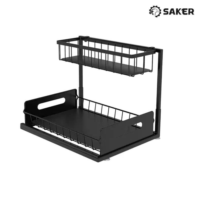 Saker 2-Tier Under Sink Organizer, Adjustable Pull-Out Cabinet Storage Rack for Kitchen and Bathroom