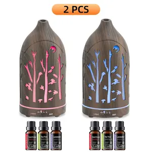 2 PCS Ultrasonic Essential Oil Diffuser Set with Auto Shut-Off and Quiet Operation for Home Office Yoga Spa Aromatherapy Use Includes Premium Essential Oils pro vir tec mist vapor iz adores dual mode rain sound cloud long-lasting scent crack design Reptil