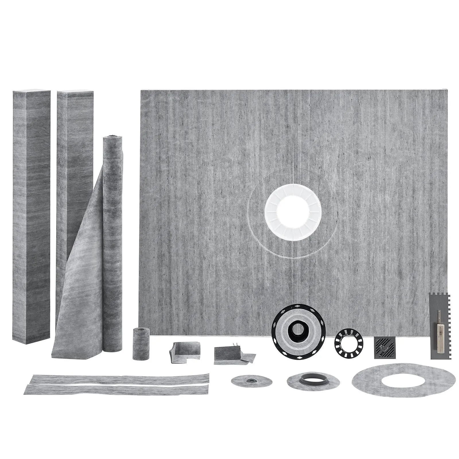 VEVOR Shower Curb Kit,  , 60"x48" Shower Pan Kit with 2" PVC Central Flange, Waterproof Membrane, Stainless Steel Grate and Joint Sealant, Shower Pan Slope Sticks Fit for Bathroom#BackToSchool