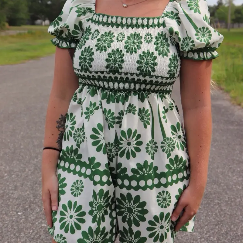 Green and cream romper