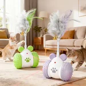 Smart Cat Toy with Laser & Feather, 360° Automatic Rotating, Random Motion & Bell, Interactive Play, Keep Cat Entertained & Active