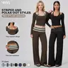 NVWA Women's 2 Piece Outfits Fake Two-Piece Long Sleeve Crop Top with Striped OR Polka Dot, High Waisted Wide Leg Pants, Butt Lifting Yoga Lounge Set, Chic Activewear Workout Outfits, Soft Stretchy Gym Wear,outdoorfun