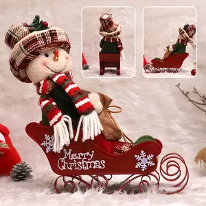 Cross-border new Christmas decorations sleigh car pull elderly snowman sitting figure Christmas home decoration pieces