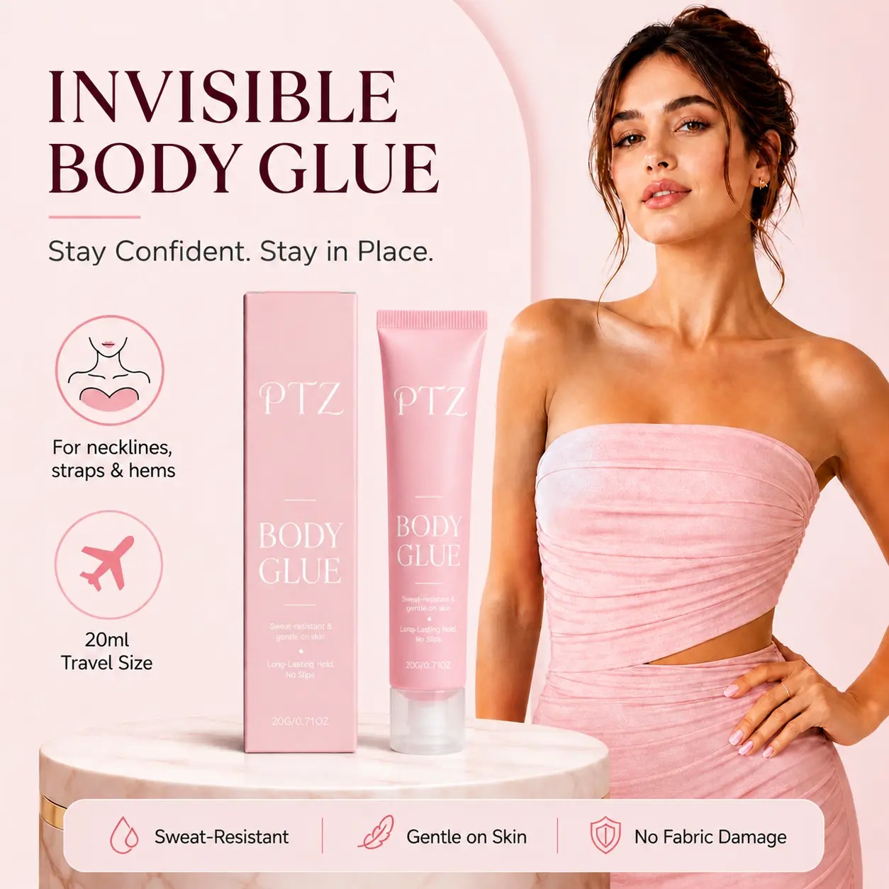 Liquid Body Adhesive for Clothes, Invisible Anti-Exposure Fashion Glue, Ideal for Low-Cut Outfits & Strapless Dresses