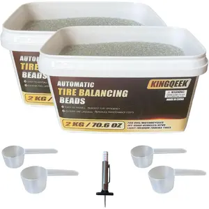 Tempered Glass Tire Balance Beads 4KG(141.2oz) for Trucks, Motorcycles, Trailer, ATVs, Off-Road Vehicles, with Tire Tread Depth Gauge, 70.6oz/Bucket