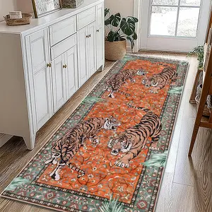 Vintage Boho Style Tiger Pattern Animal Print Rug, Non-slip Washable Floor Mat, Decorative Carpet for Home Living Room Bedroom Kitchen Farmhouse, Boho Area Rug
