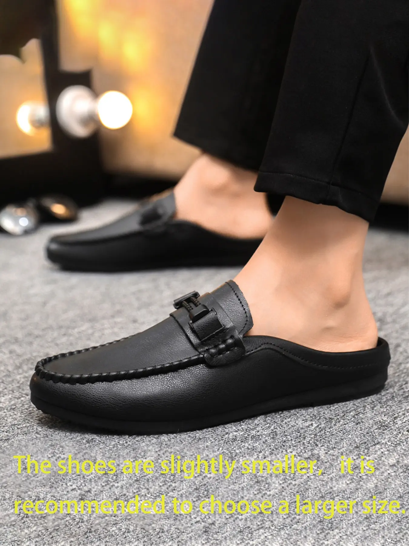 Men's Business-Style Solid Color Slip-On Mules, Casual Comfortable Soft-Soled Rubber PU Leather Shoes, Lightweight Non-Slip Driving Shoes for Daily Wear, Walking Shoes Footwear