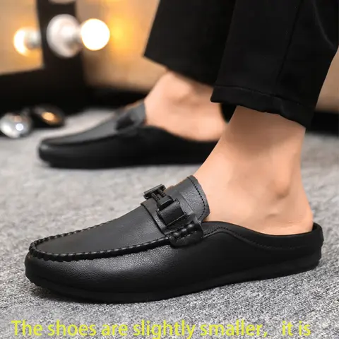 Men's Business-Style Solid Color Slip-On Mules, Casual Comfortable Soft-Soled Rubber PU Leather Shoes, Lightweight Non-Slip Driving Shoes for Daily Wear, Walking Shoes Footwear