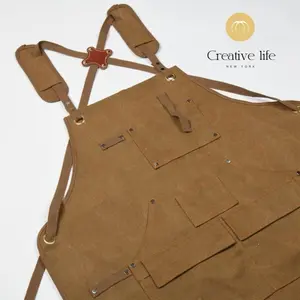 NEW! Canvas Apron with Multiple Pockets, Adjustable Cross Back Strap , High-grade Thick,Birthday Gifts