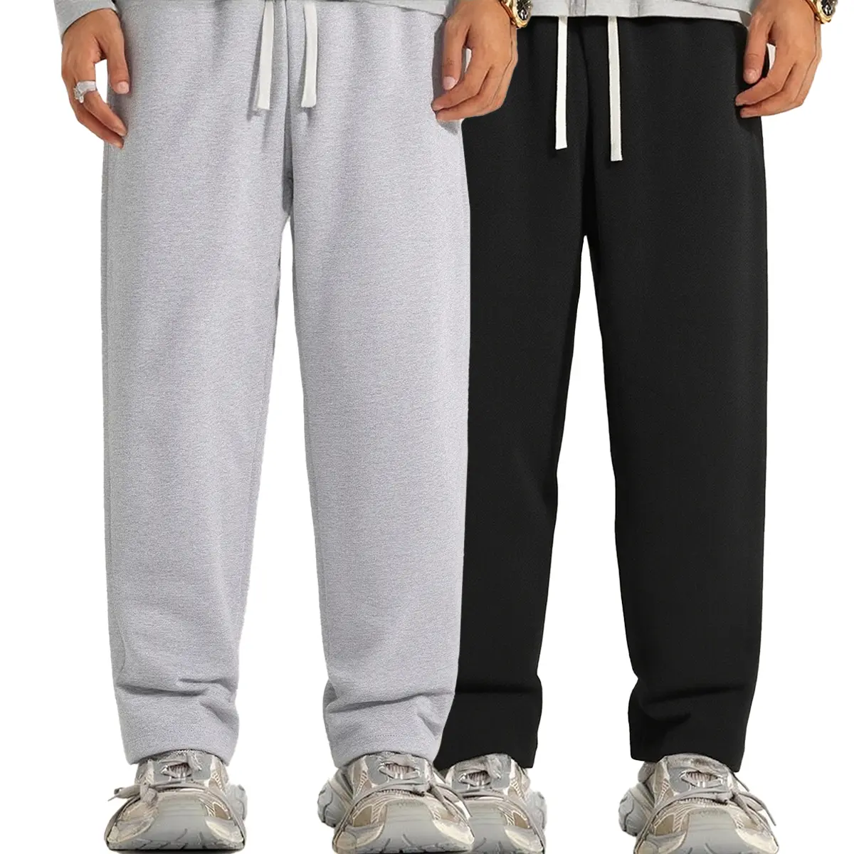 Multi piece set suitable for all seasons, men's solid color drawstring hanging pants, gray fashionable casual multifunctional comfortable loose pants, street style gray fashionable soft men's pants, autumn clothing pants suitable for sports and daily life