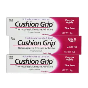 Cushion Grip Thermoplastic Denture Adhesive, 0.35 oz Travel Size (Pack of 3) – Refits and Tightens Loose Dentures for Up to 4 Days | Non-Glue, Zinc-Free, Waterproof Formula, Acts Like a Soft Reliner