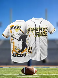 Puerto Rico GOAT Baseball Jersey, Loose Fit Breathable Embroidered Sport Shirt, Unisex Outdoor Sports Wear All Seasons, Jersey Top, Sportswear Top