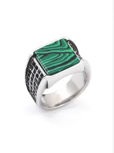 Trendy Vintage Men's Ring, 316L Stainless Steel, Malachite and Agate Combination, Interpret Unique Style