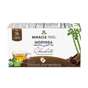 Miracle Tree Organic Moringa Tea Chocolate Caffeine-Free Herbal Tea with Rich Chocolate Flavor and Nutrient-Rich Moringa Leaves