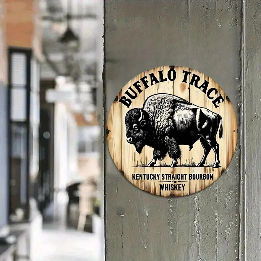 Vintage Buffalo Trace Bourbon Whiskey Aluminum Sign, Metal Sign, Rustic Waterproof Decor for Home Bar Cafe Garage, with Bull Head Logo