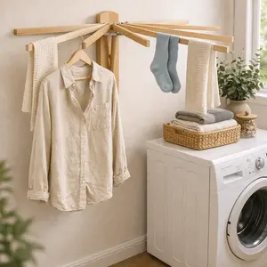 8 ARM WALL LAUNDRY DRYING RACK - Amish Handmade Folding Maple Wood Clothes Hanger