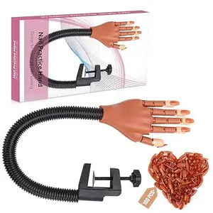 2026 Acrylic Nails Flexible Practice Fake Hand, Nail Training Adjustable Finger Kits,Flexible Movable Fake Nails Hands for Nail Beginner Practice with 100 PCS Nail Tips