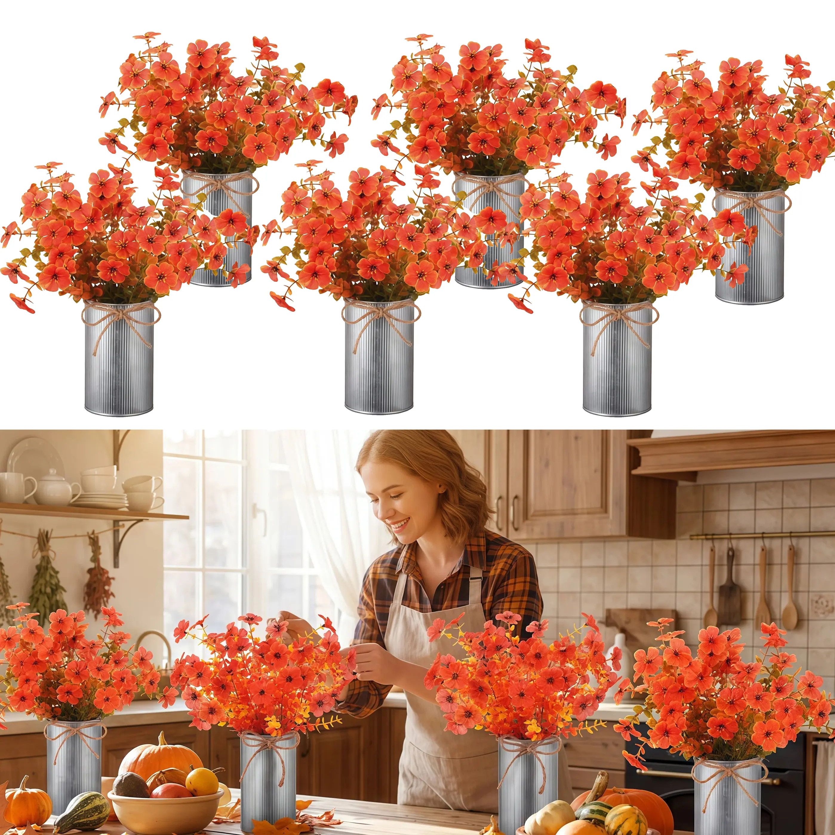 8/12/24pcs Autumn decoration maple leaf Set - UV Resistant Colorful Fake Flower, Plastic Artificial Plant for Porch Window Box Table Vase Home Indoor Outdoor Decoration