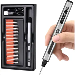 Electric Mini Engraving Pen, HollowCup Motor, 42 Bits with Aluminum Case, OLED, Magnetic Charge, Mini Cordless Rotary Tool, Engraving Pen for Bead, Metal, Wood, Glass and Plastic (SGS)