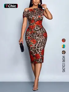Women's summer off-shoulder casual leopard print slim-fit dress, stylish and comfortable, suitable for everyday wear, Elegance