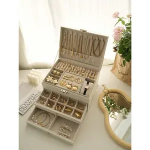 3-Layer Locking Large Capacity Jewelry Storage Box, Portable Jewelry Storage Box, Dresser Jewelry Storage Box With Drawer Leather Organiser